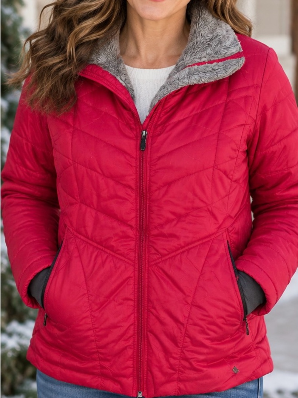 Columbia Women’s Pink Thermal Jacket With Faux Fur Neck Size Large